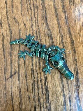 3D Printed Green Alligator Skeleton Figurine 4.5” Long